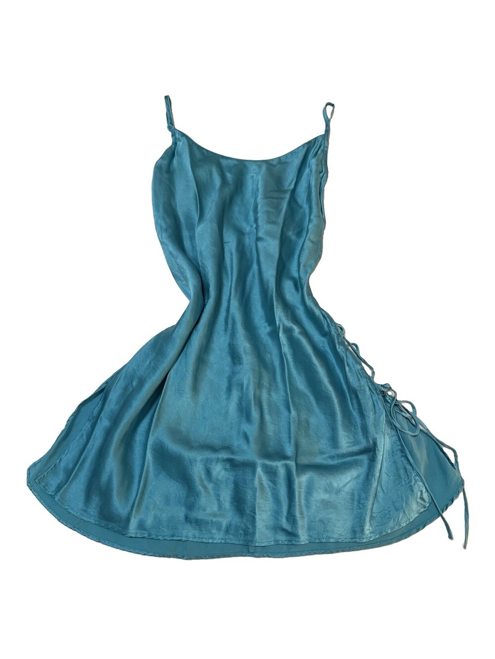 Vintage Y2K Victoria’s Secret Blue Cross Cross Side Tie 100% Silk Slip Dress XS